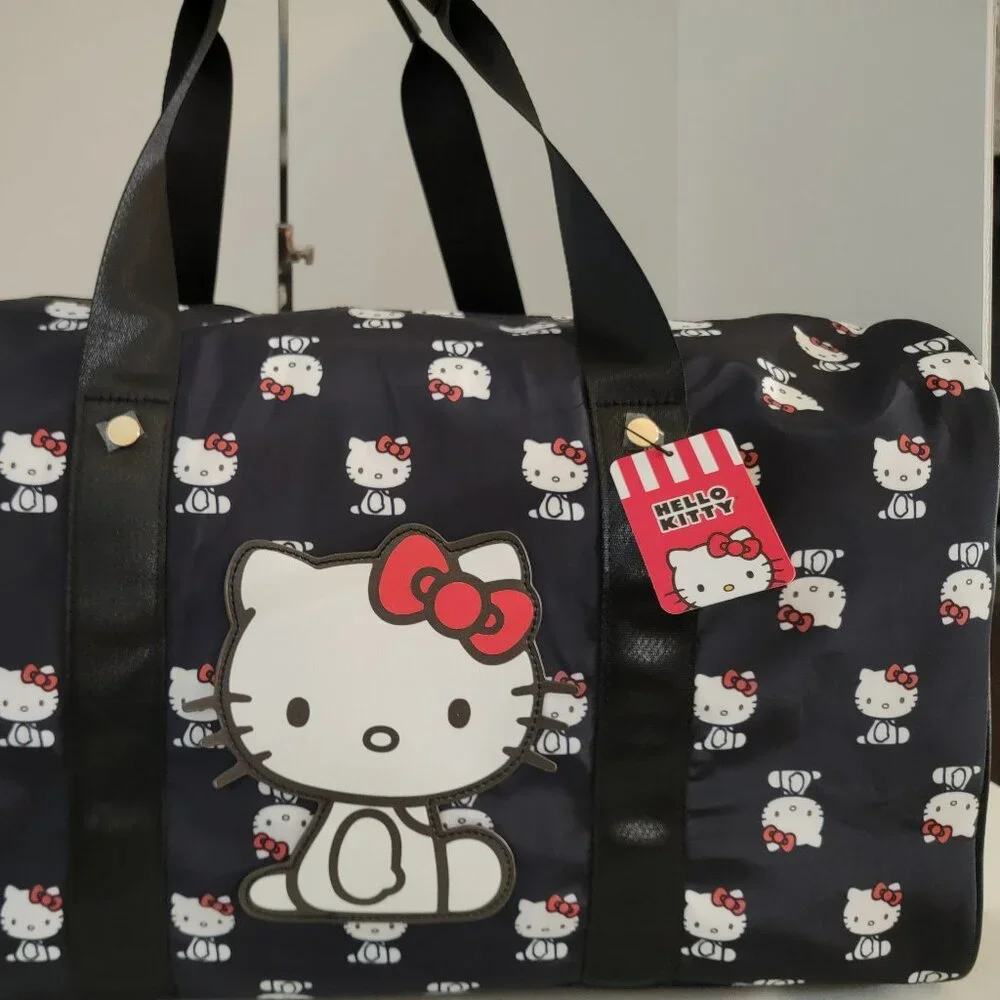 Hello Kitty Duffle Bag Sanrio Navy Weekender Travel Gym Overnight Bag New - Picture 3 of 10